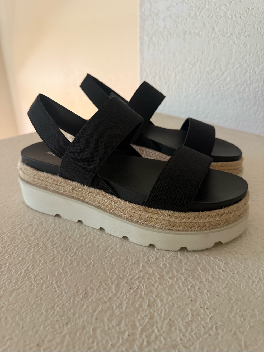 Madden Girl Black Elastic Strap Platform Espadrille Sandals